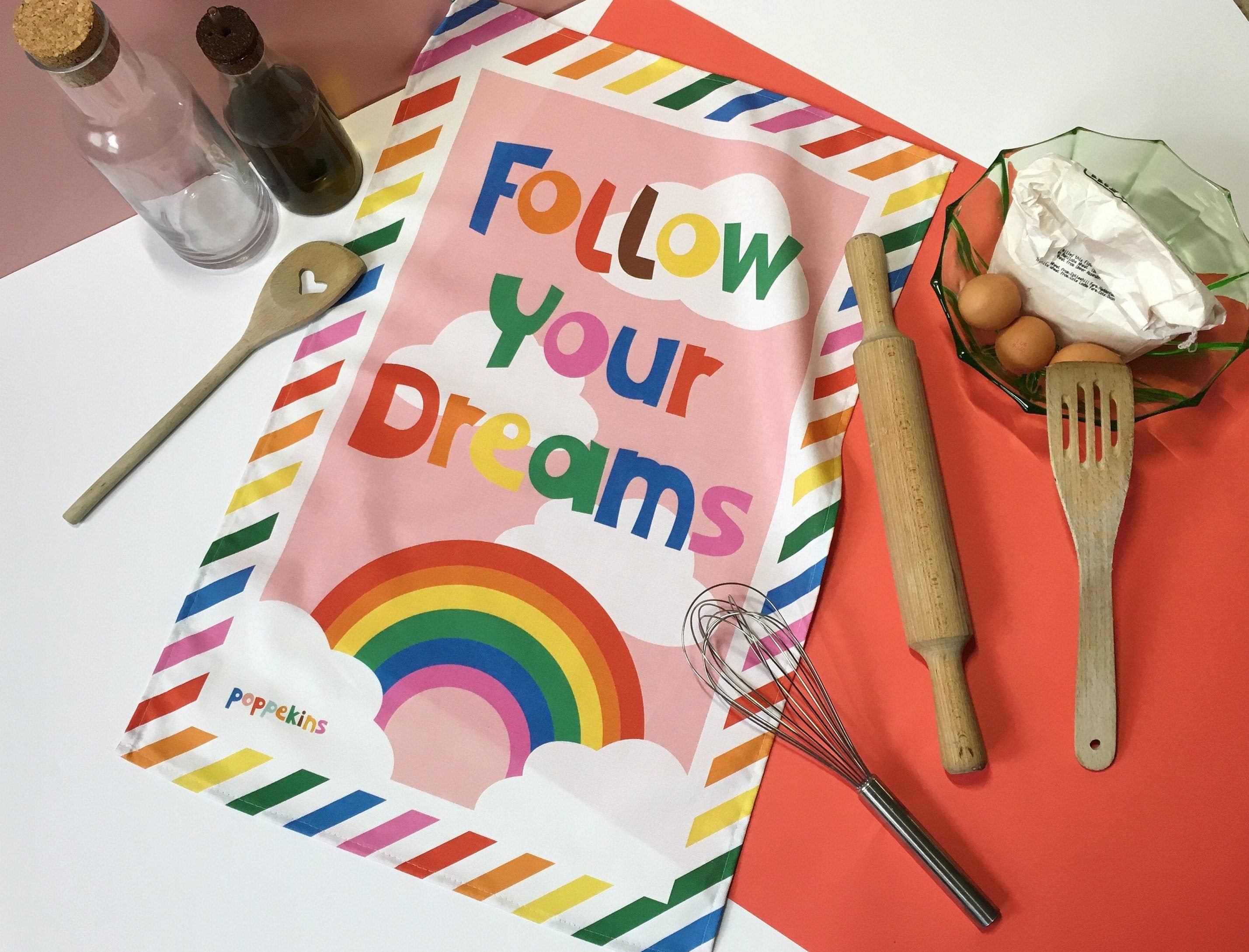 Two piece rainbow kitchen set - Tea towel and chopping board
