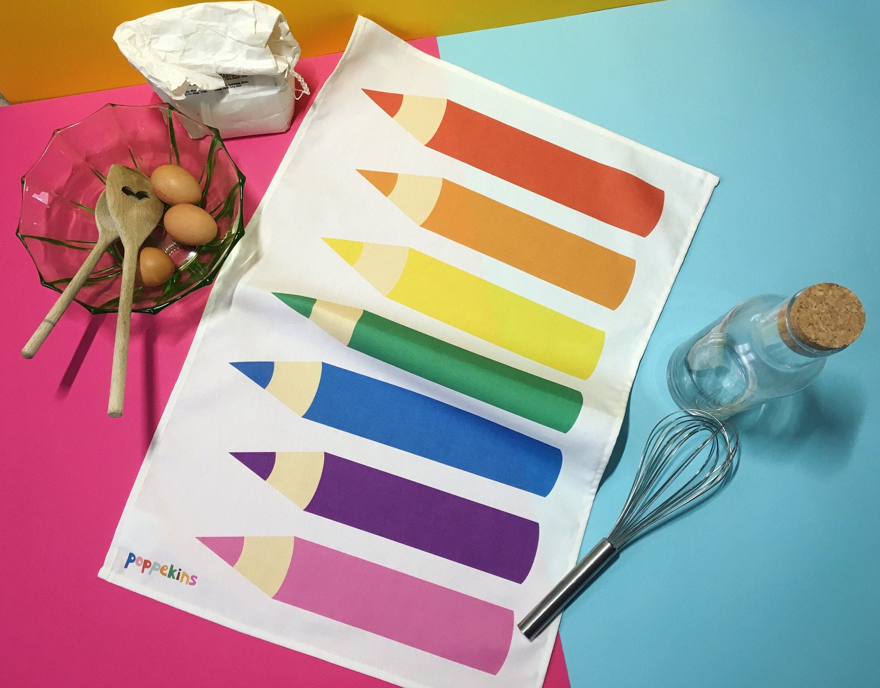 Fun Tea Towel - Rainbow Pencils