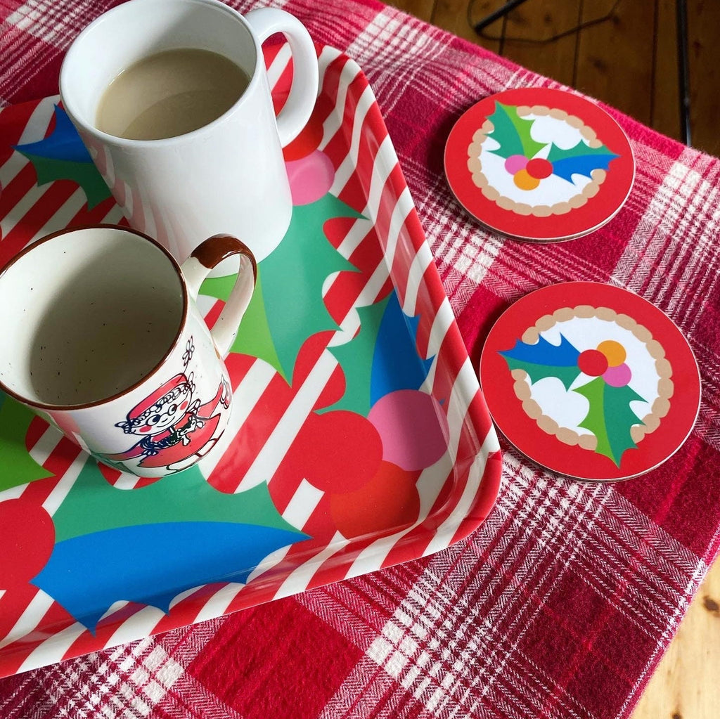 Square Christmas Tray - Holly