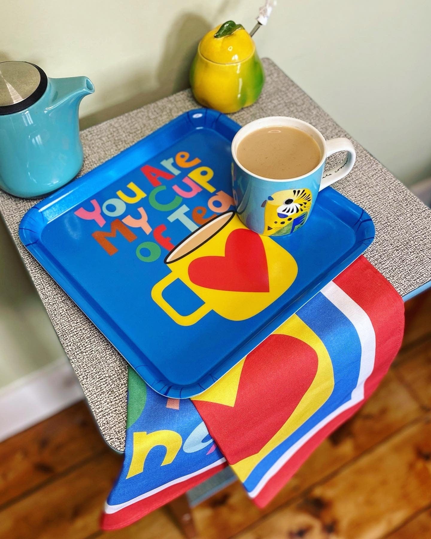 BUNDLE! Tea towel and Tray Set with "You are my cup of tea" design