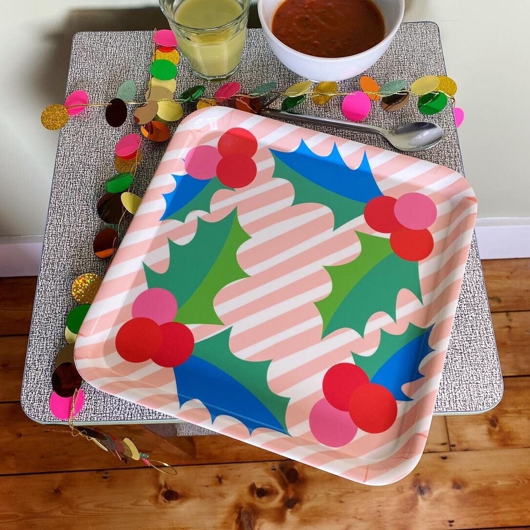 Square Christmas Tray - Holly