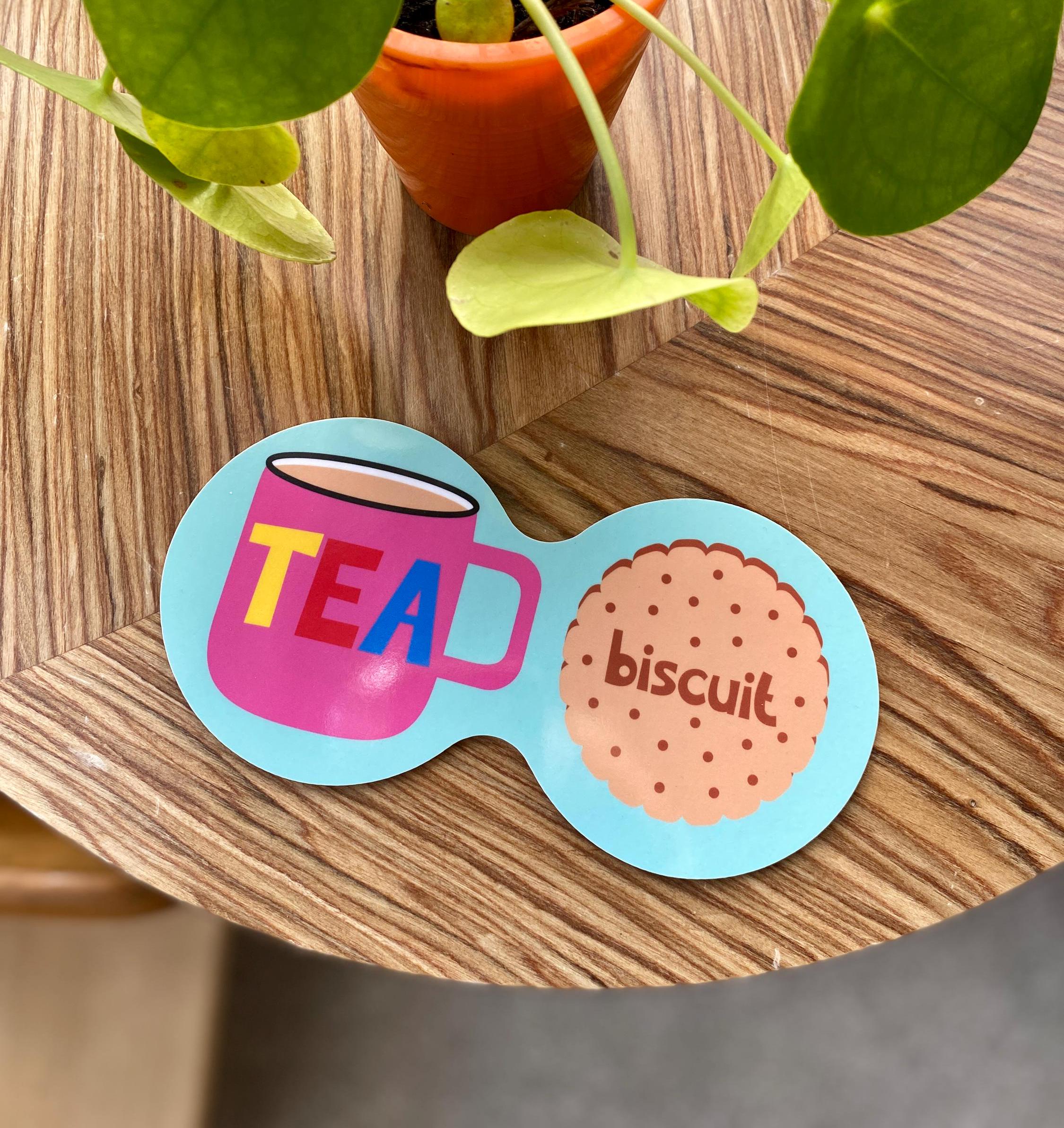 Tea and Biscuit Double Coaster Pink