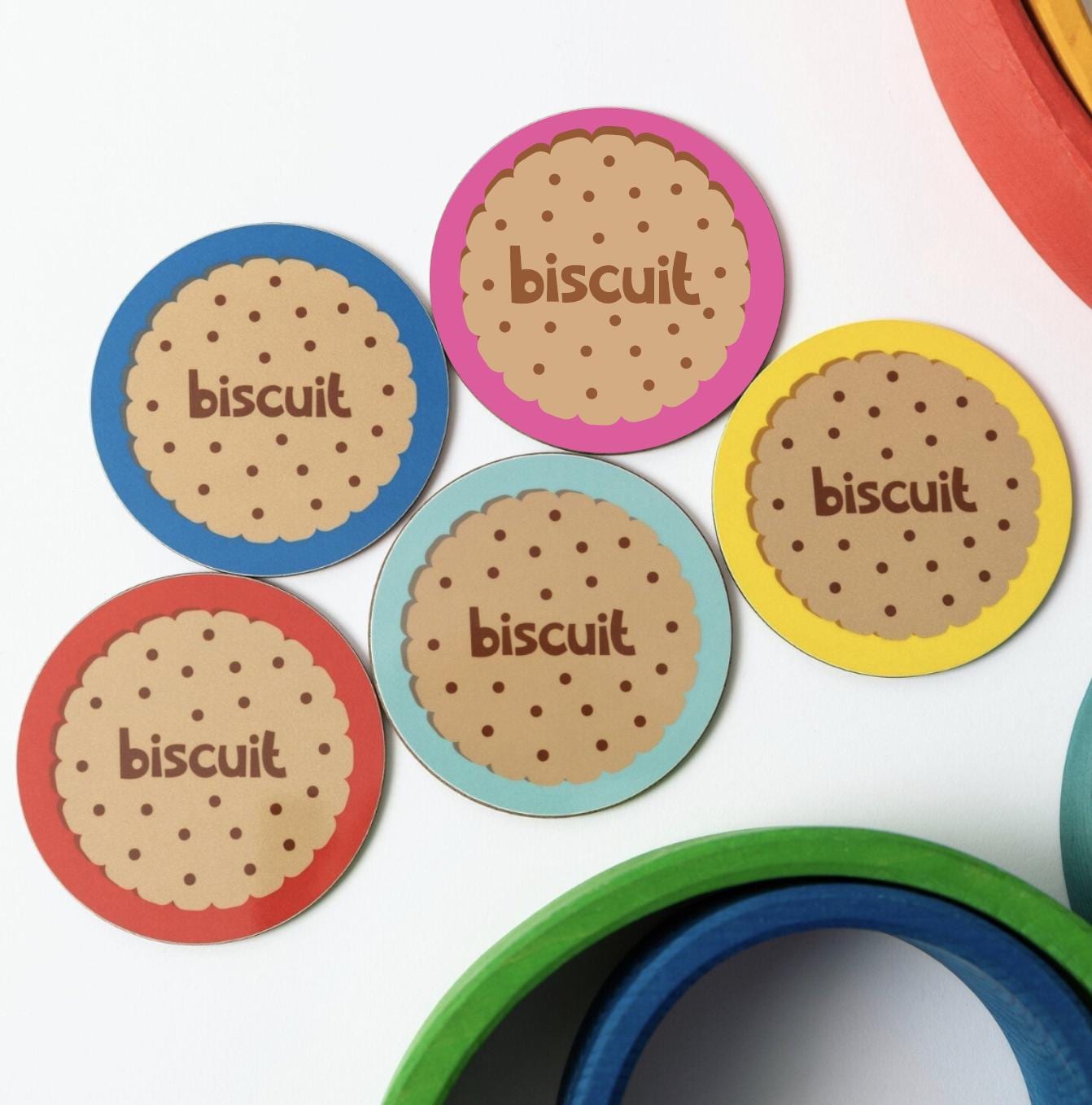 Set of 5 Tea Coasters - Biscuits